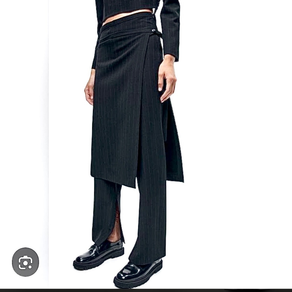 New Zara wrap skirt trousers pinstripe with split hem